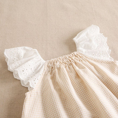 VESTIDO DE BEBÉ NIÑA CON BRAGUITA EN VICHY VAINILLA