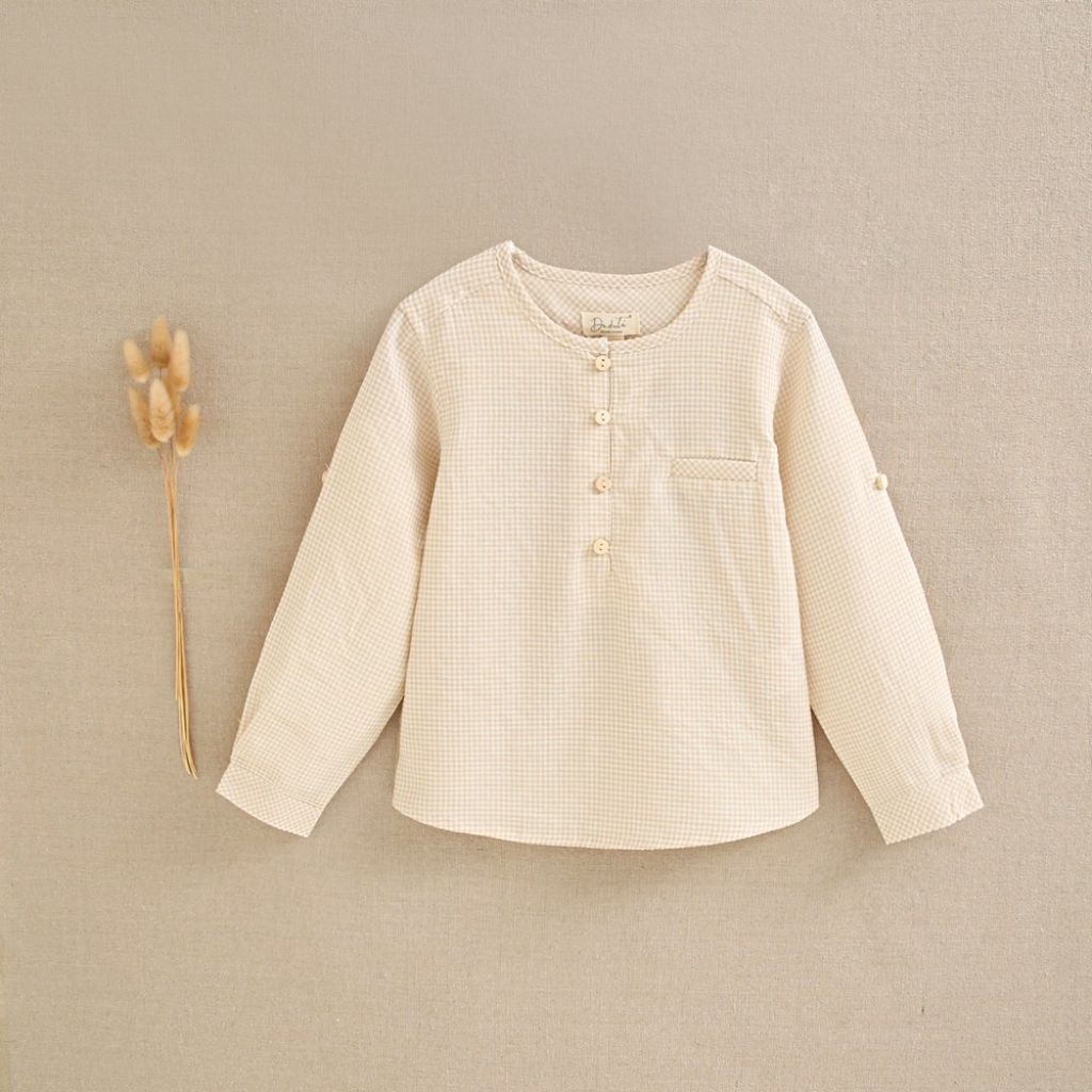 CAMISA DE NIÑO CUADROS VICHY VAINILLA