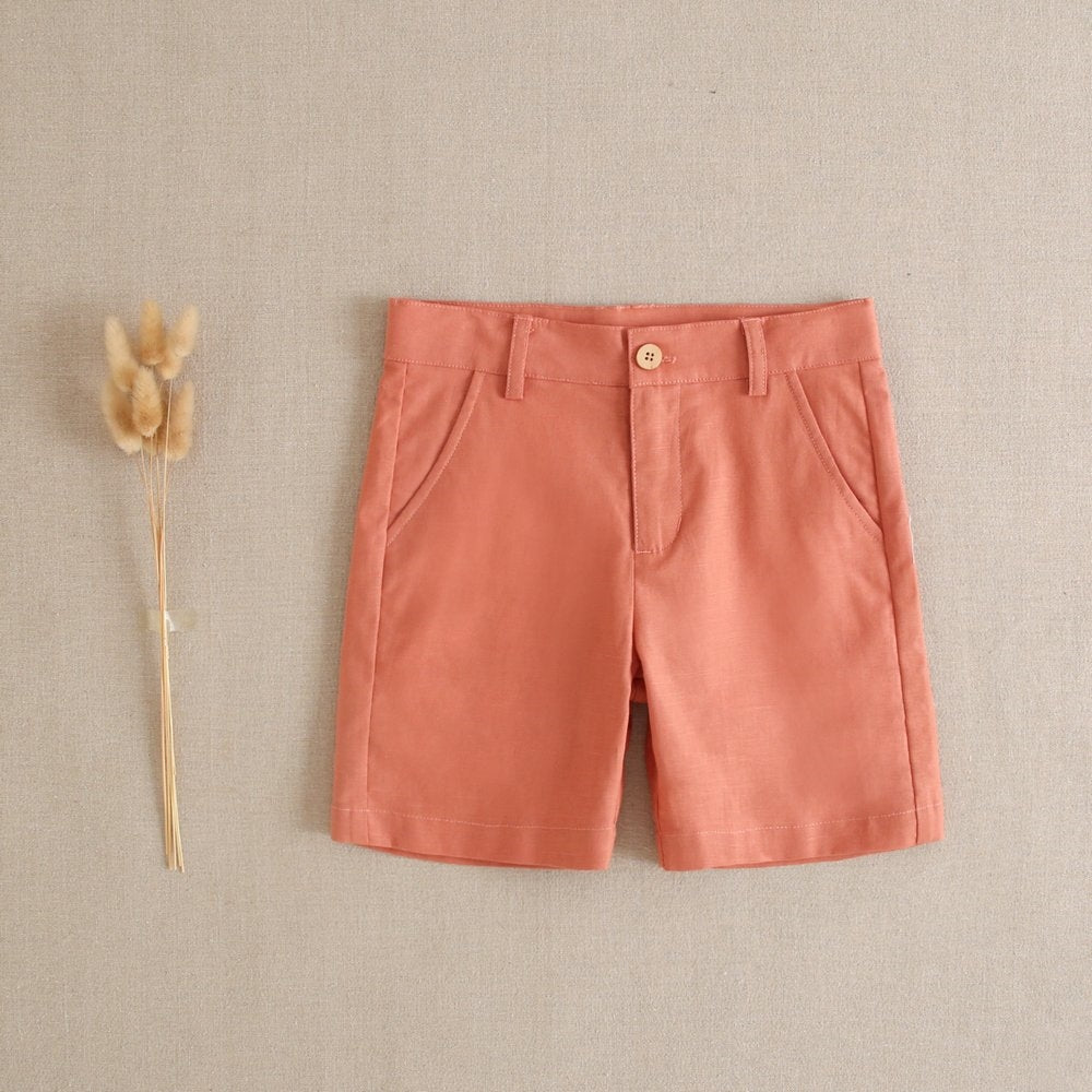 CONJUNTO DE NIÑO CAMISA DE RAYAS CORAL CON BERMUDA CORAL LISO
