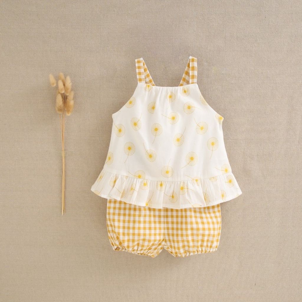 JESUSITO DE BEBÉ NIÑA CON ESTAMPADO DIENTE DE LEÓN EN MOSTAZA