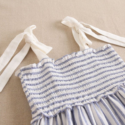 VESTIDO DE NIÑA CON RAYAS BLANCAS Y AZULES
