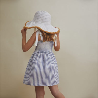 VESTIDO DE NIÑA CON RAYAS BLANCAS Y AZULES