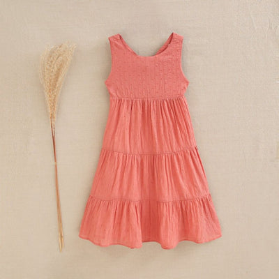 VESTIDO DE CHICA COLOR CORAL ANUDADO EN LA ESPALDA - Menta Moda Infantil