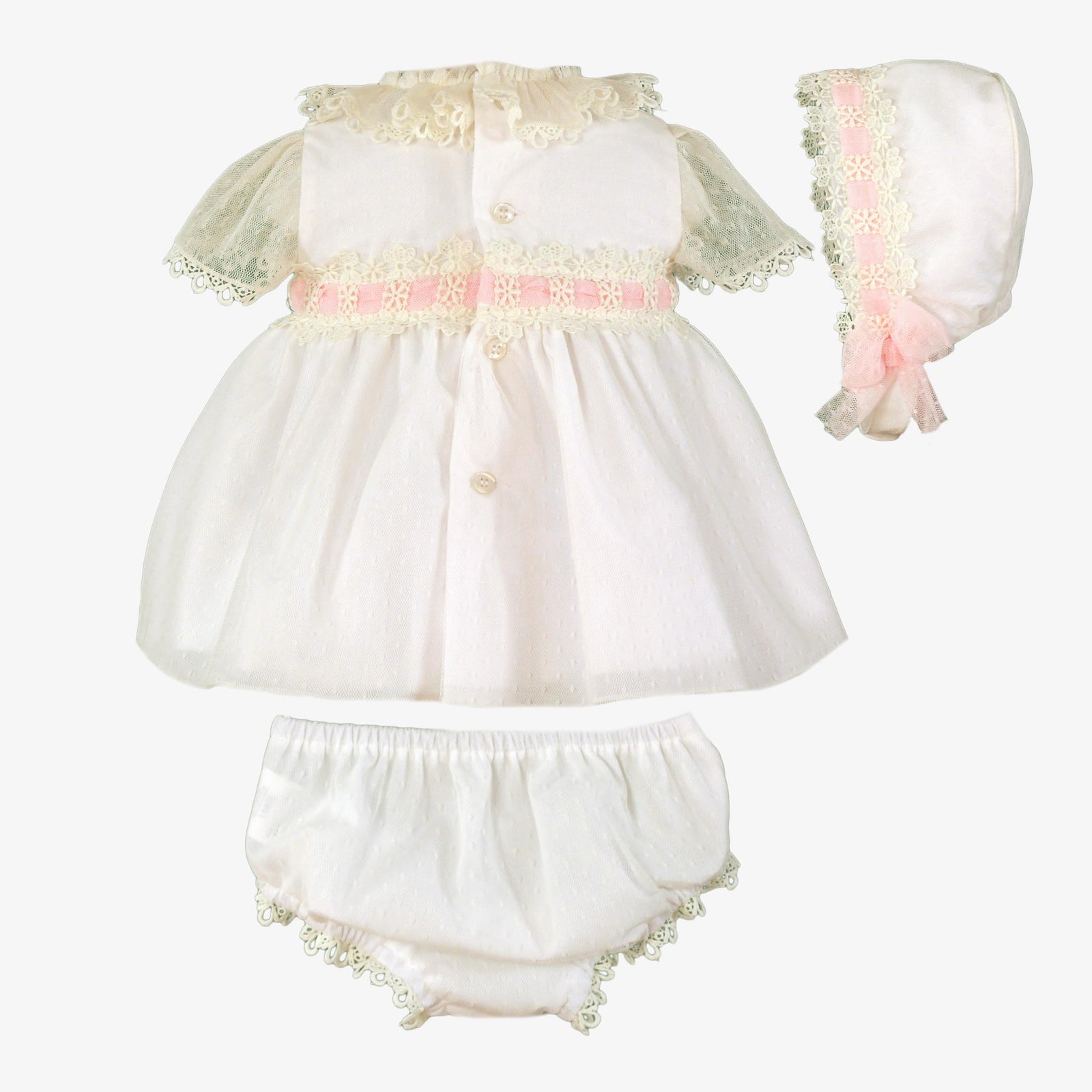 VESTIDO COLOR CRUDO CINTA ROSA