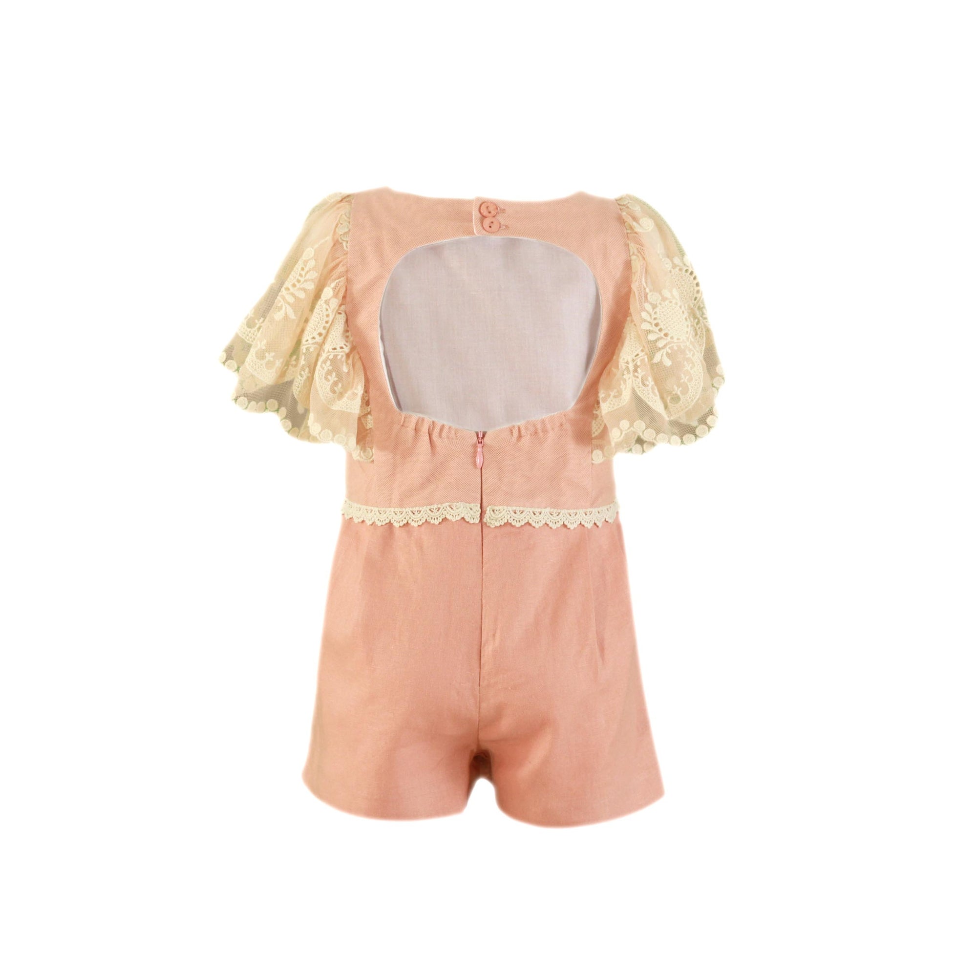 MONO PARA NIÑA SALMON CLARO CON DETALLE DE ENCAJE
