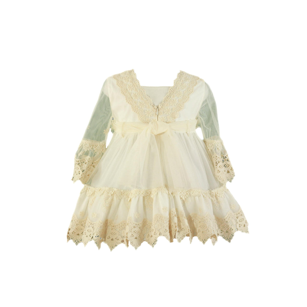 VESTIDO PARA NIÑA COLOR BEIGE CON DETALLES DE ENCAJE