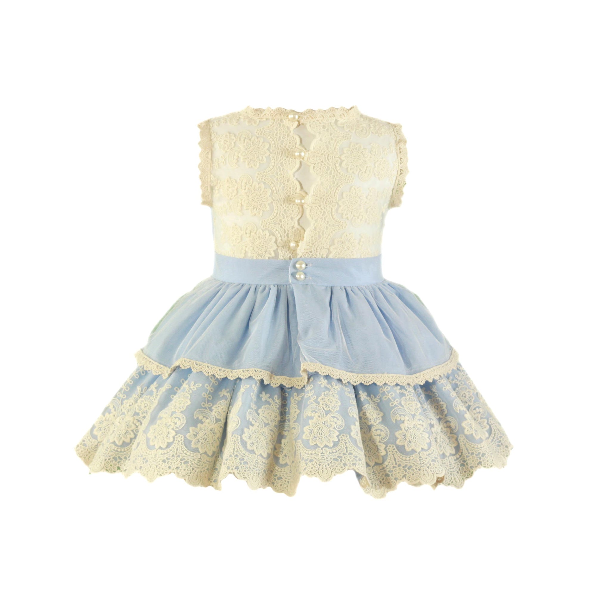 VESTIDO PARA NIÑA COLOR AZUL CON DETALLES DE ENCAJE