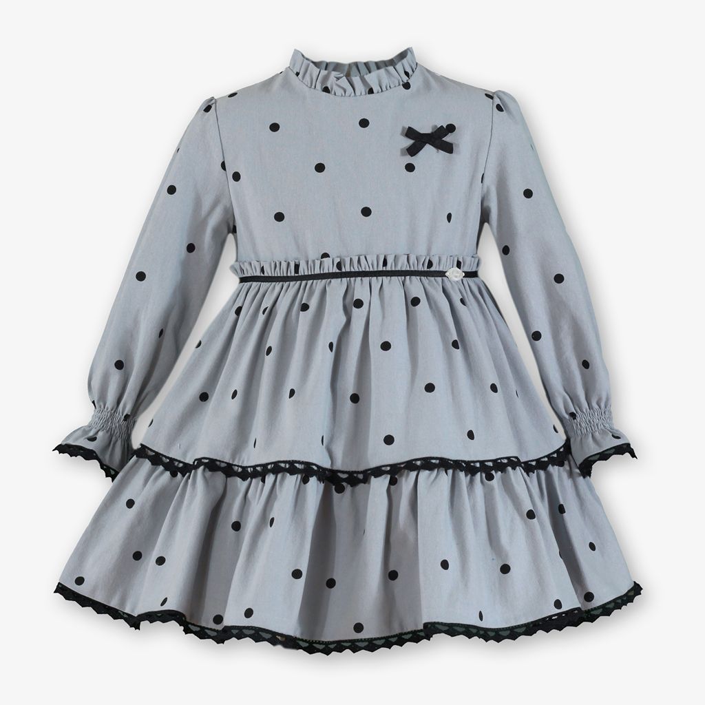 VESTIDO INFANTIL GRIS TOPOS NEGROS - Menta Moda Infantil
