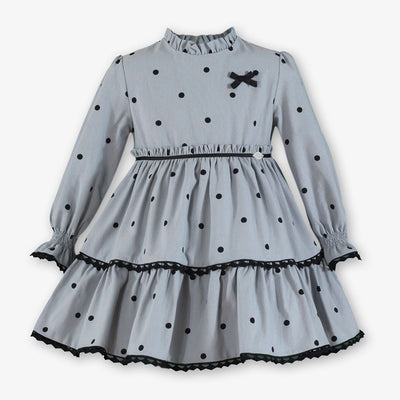 VESTIDO INFANTIL GRIS TOPOS NEGROS - Menta Moda Infantil