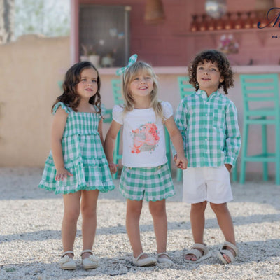 CONJUNTO INFANTIL SHORT VERDE CUADROS