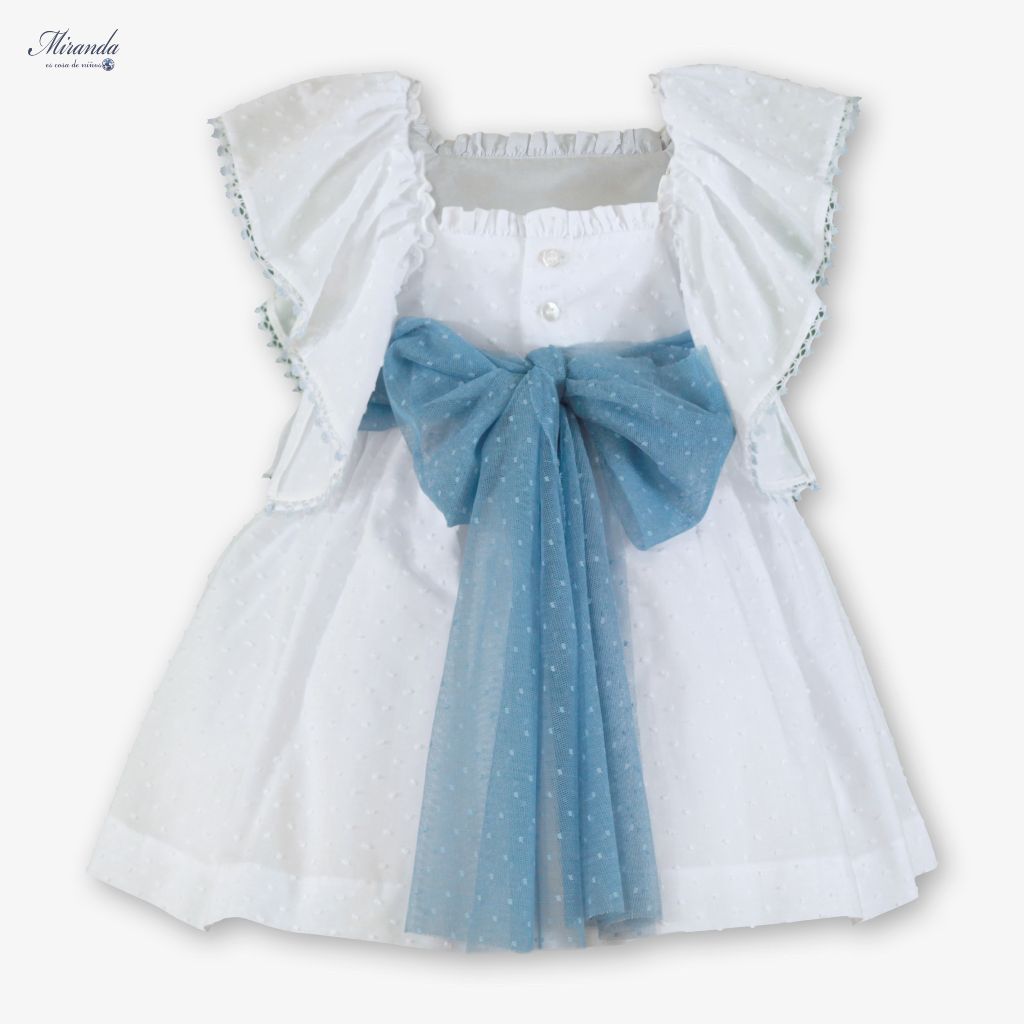 VESTIDO INFANTIL BLANCO FAJIN AZUL - Menta Moda Infantil