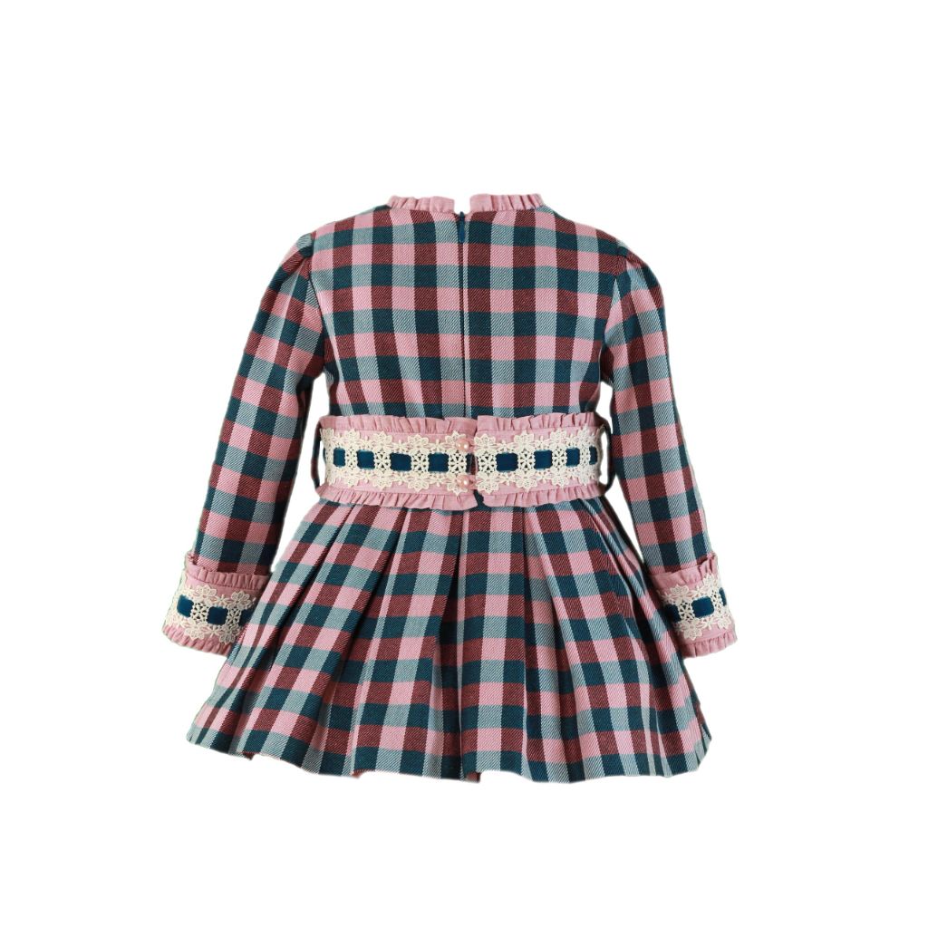VESTIDO NIÑA MANGA LARGA CUADROS ROSA AZUL