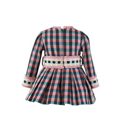 VESTIDO NIÑA MANGA LARGA CUADROS ROSA AZUL