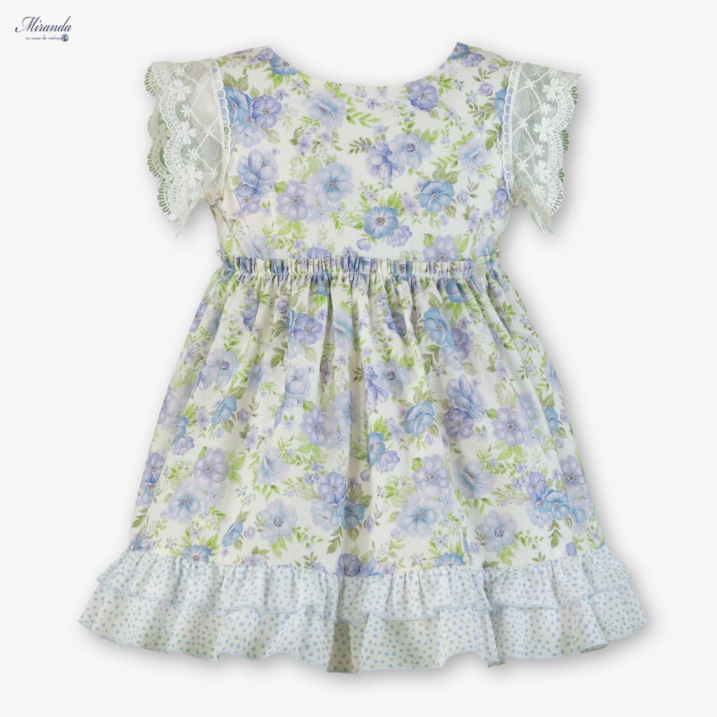 VESTIDO INFANTIL FLORES AZUL VERDE LILA - Menta Moda Infantil