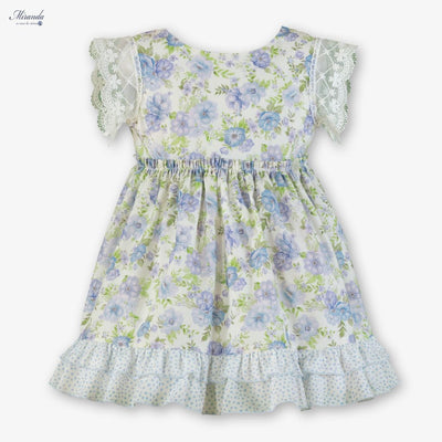 VESTIDO INFANTIL FLORES AZUL VERDE LILA - Menta Moda Infantil