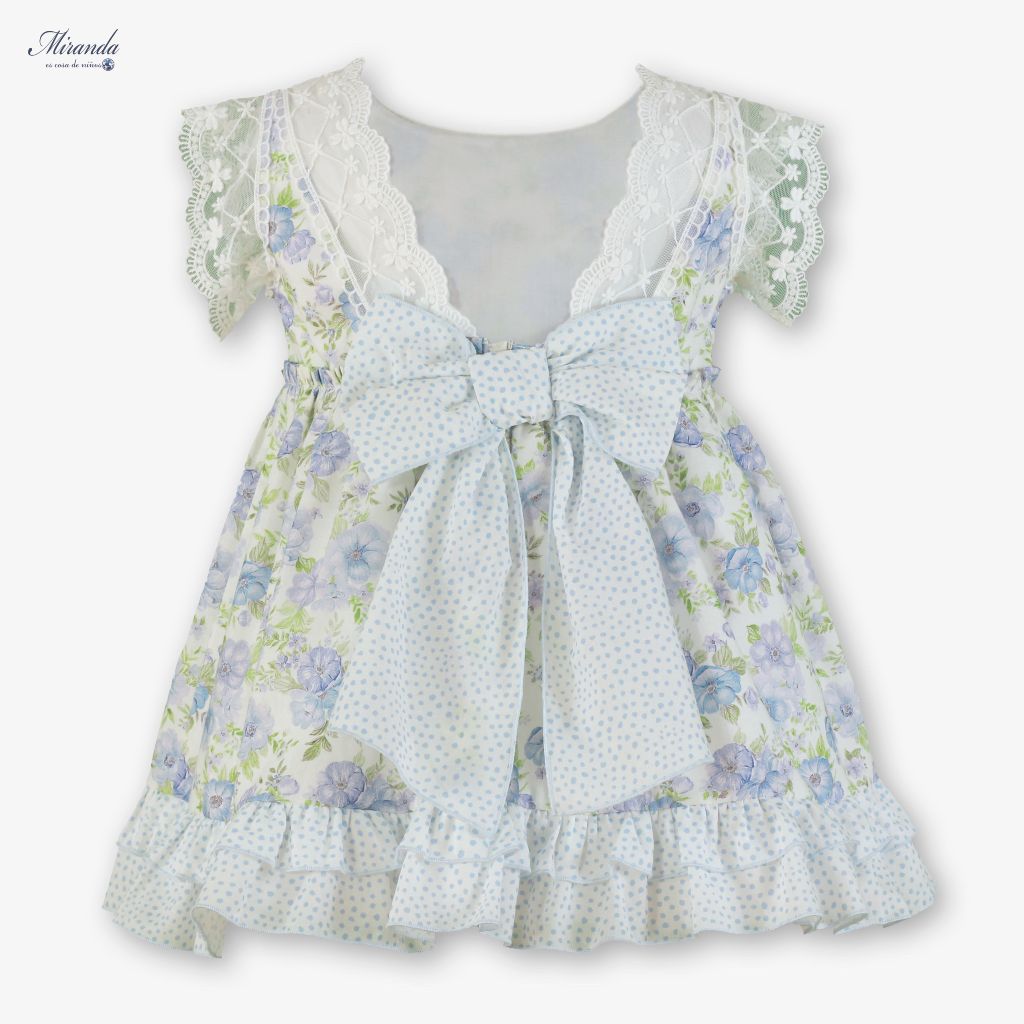 VESTIDO INFANTIL FLORES AZUL VERDE LILA - Menta Moda Infantil