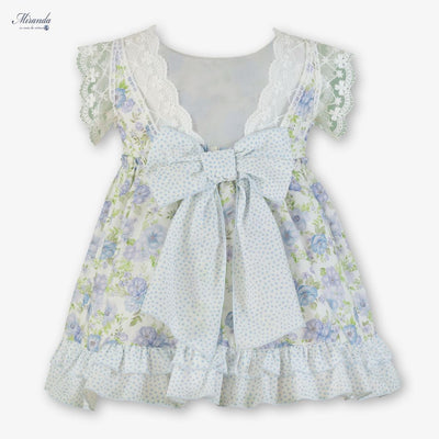VESTIDO INFANTIL FLORES AZUL VERDE LILA - Menta Moda Infantil