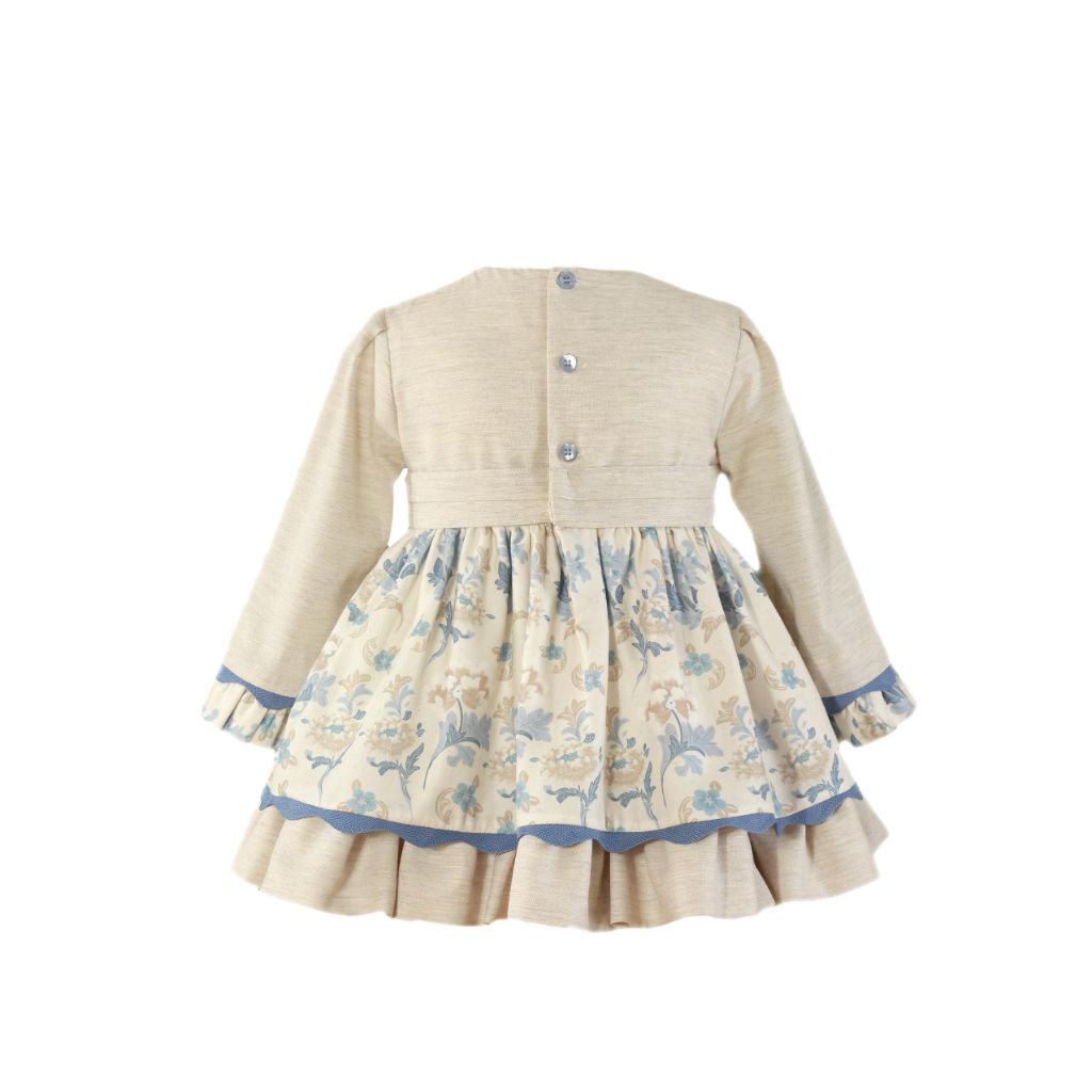 VESTIDO NIÑA MANGA LARGA FLORAL AZUL