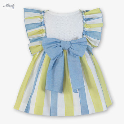 VESTIDO INFANTIL FRANJAS AMARILLO CELESTE - Menta Moda Infantil