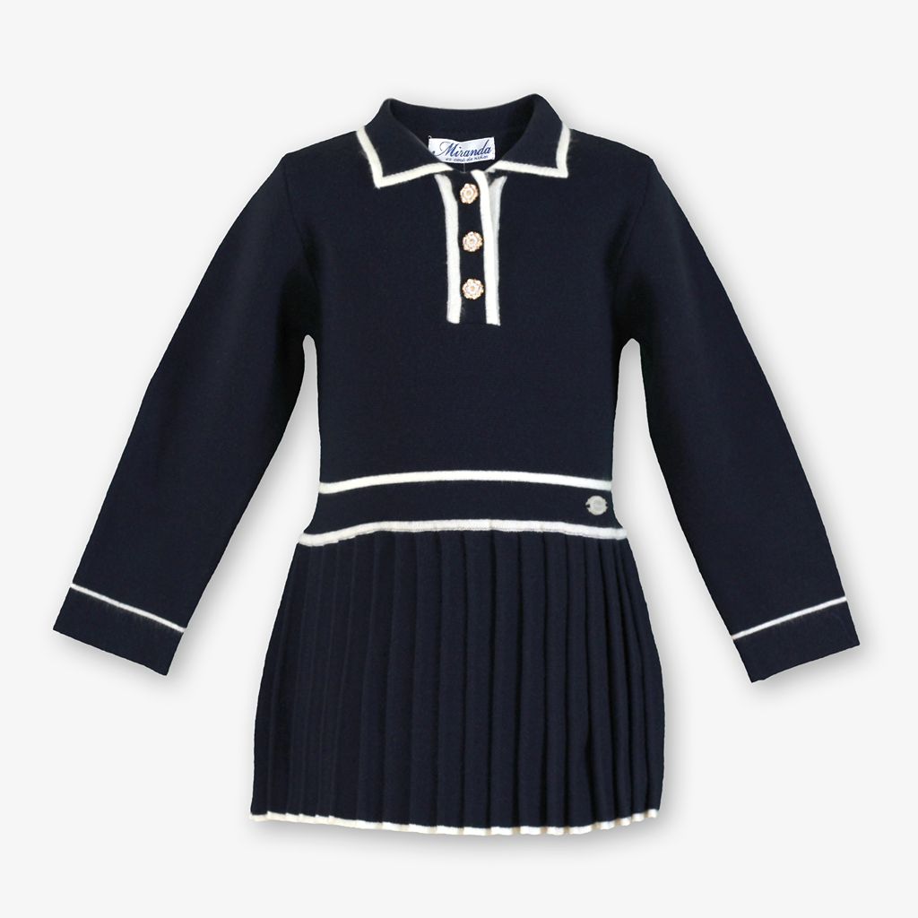 VESTIDO INFANTIL PUNTO AZUL MARINO - Menta Moda Infantil