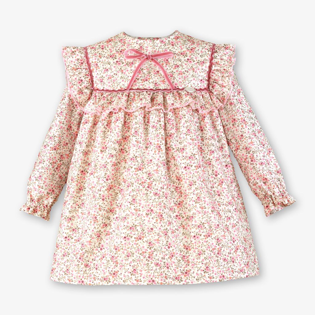 VESTIDO INFANTIL ESTAMPADO FLORES ROSA - Menta Moda Infantil