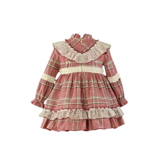 VESTIDO NIÑA MANGA LARGA CUADROS GRANATE
