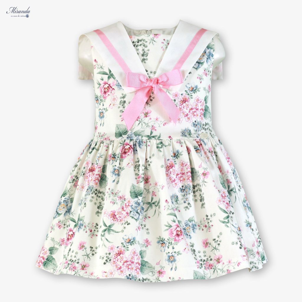 VESTIDO INFANTIL FLORES CUELLO MARINERO - Menta Moda Infantil