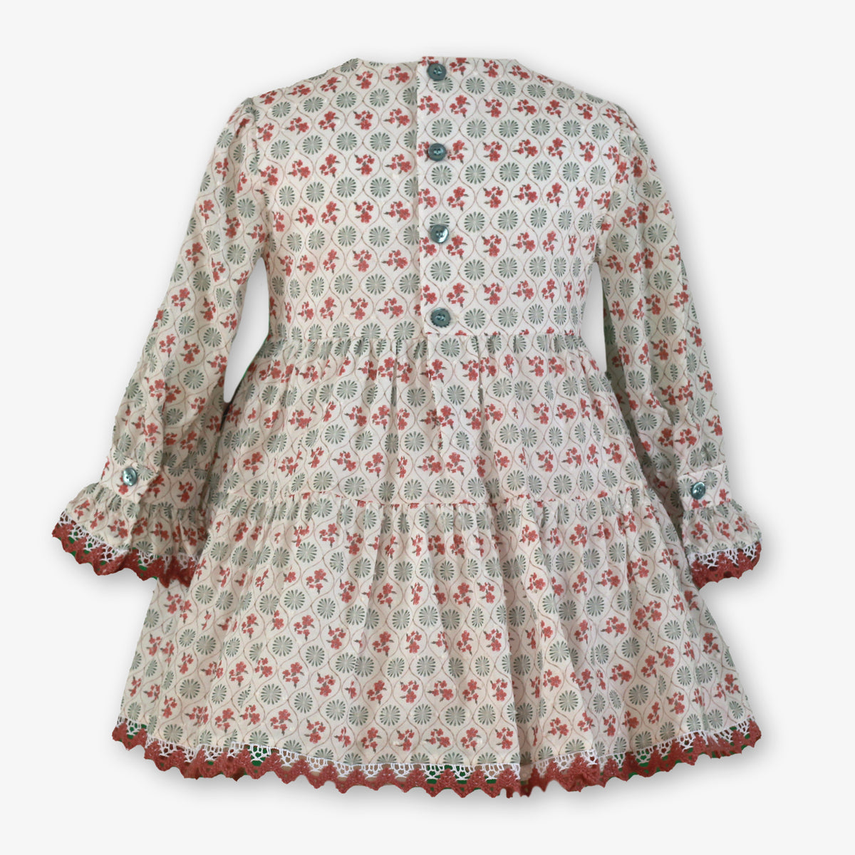 VESTIDO VERDE CON ROSA NIÑA