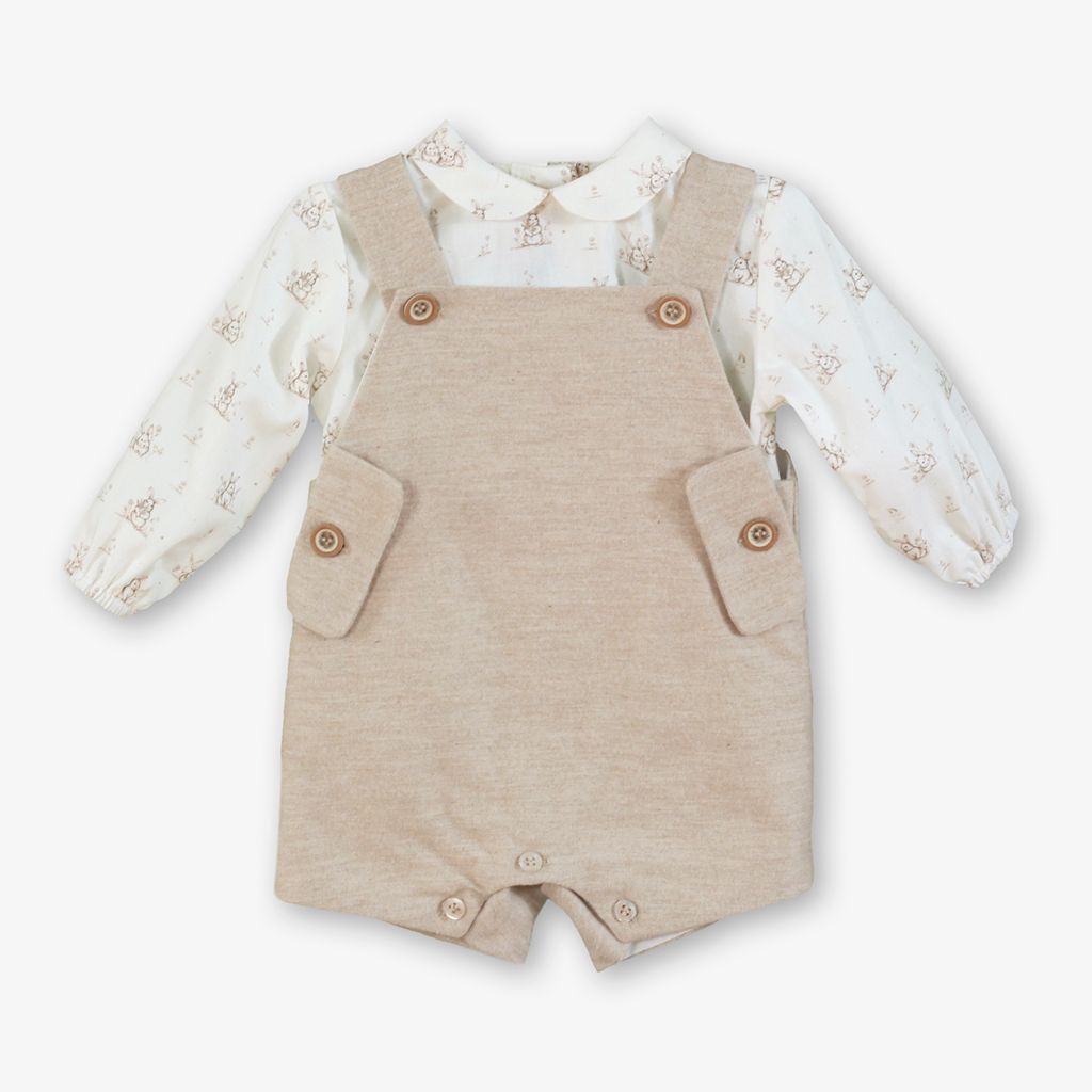 PETO CAMEL Y CAMISA ESTAMPADA BEBE NINO - Menta Moda Infantil