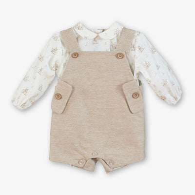 PETO CAMEL Y CAMISA ESTAMPADA BEBE NINO - Menta Moda Infantil