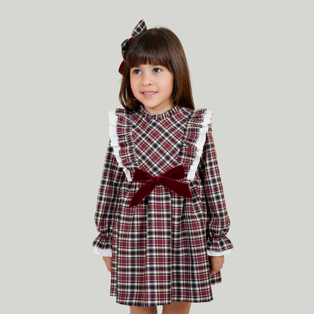 VESTIDO DE CUADROS VINO PARA NIÑA