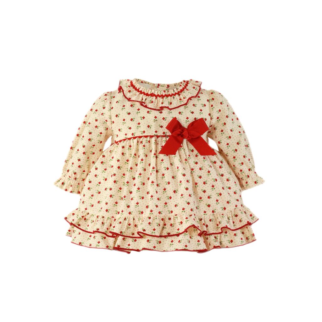 VESTIDO BEBE FLORECITAS ROJO