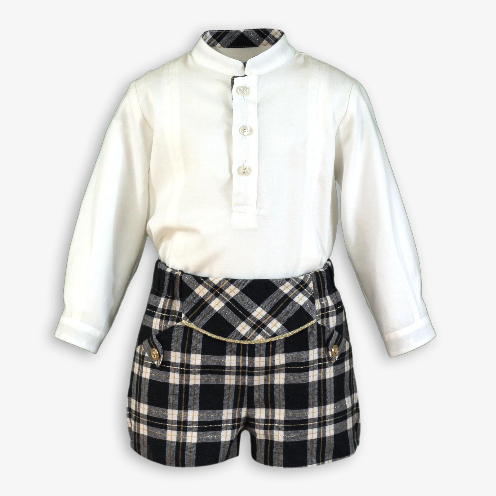 CONJUNTO BEBE SHORT CUADROS NEGRO DORADO