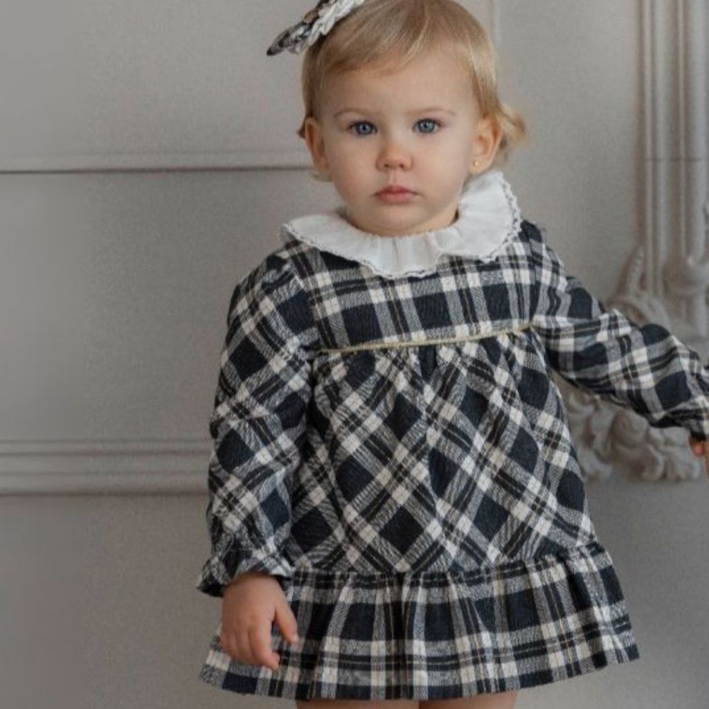 VESTIDO BEBE CUADROS NEGRO DORADO