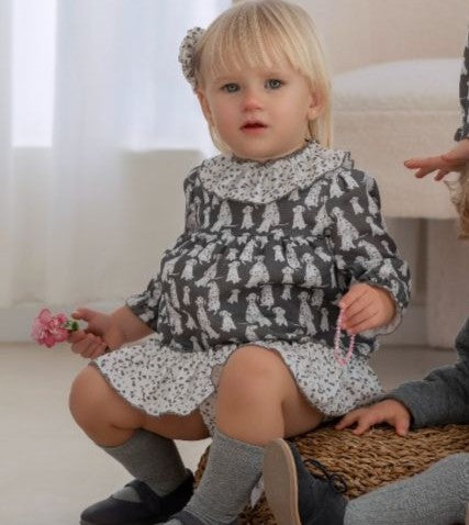VESTIDO BEBE GRIS DALMATAS