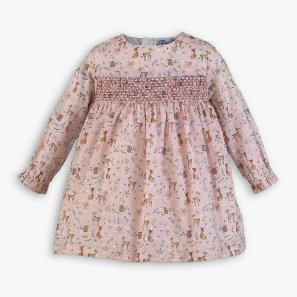 VESTIDO BEBE ROSA ANIMALITOS BOSQUE