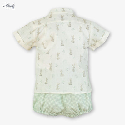 CONJUNTO CAMISA SHORT BEBE NIÑO VERDE CONEJITOS - Menta Moda Infantil