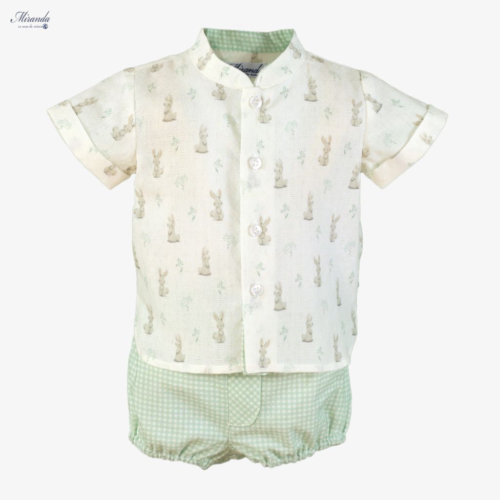 CONJUNTO CAMISA SHORT BEBE NIÑO VERDE CONEJITOS - Menta Moda Infantil