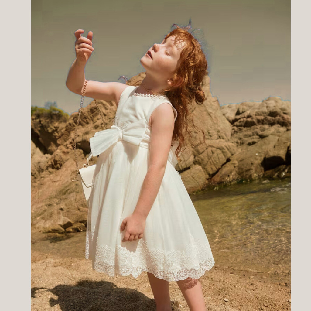 VESTIDO TUL BORDADO LAZADA NATA - Menta Moda Infantil