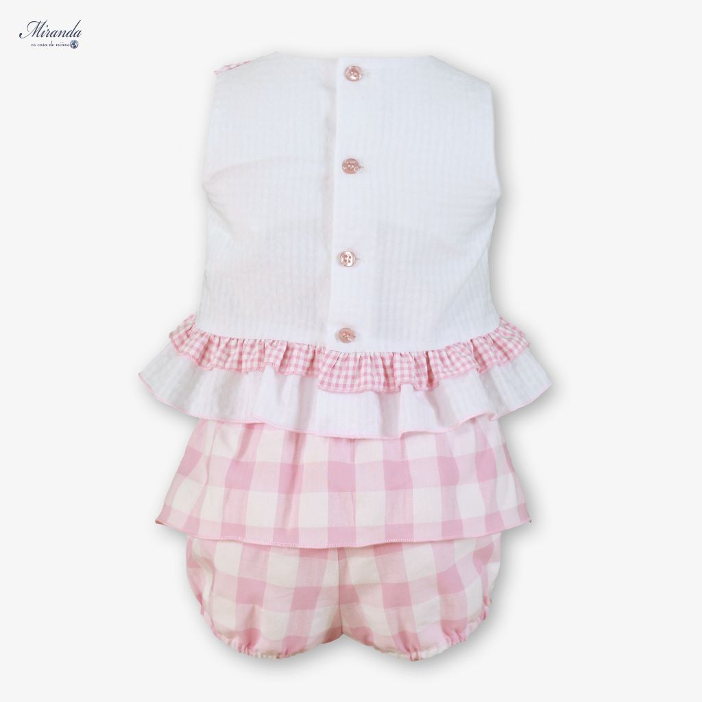 CONJUNTO BLUSA BRAGUITA BEBE NIÑA CUADROS ROSA BLANCO - Menta Moda Infantil