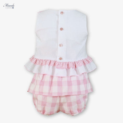 CONJUNTO BLUSA BRAGUITA BEBE NIÑA CUADROS ROSA BLANCO - Menta Moda Infantil