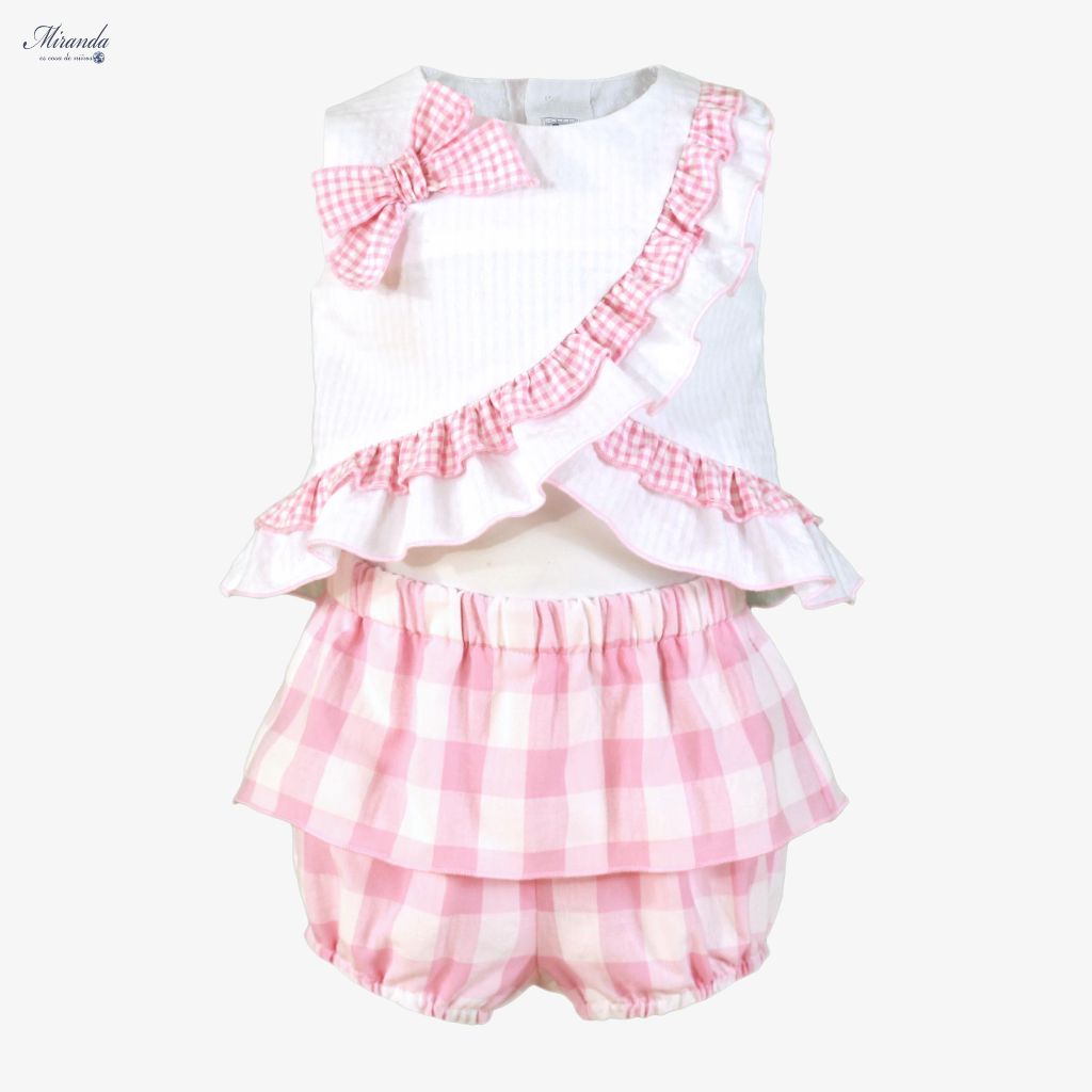 CONJUNTO BLUSA BRAGUITA BEBE NIÑA CUADROS ROSA BLANCO - Menta Moda Infantil