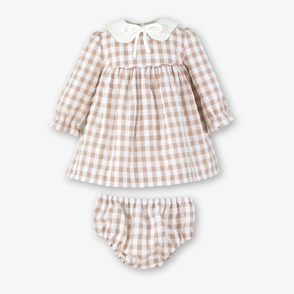 VESTIDO BRAGUITA BEBE CUADROS CAMEL - Menta Moda Infantil