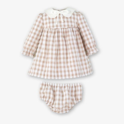 VESTIDO BRAGUITA BEBE CUADROS CAMEL - Menta Moda Infantil