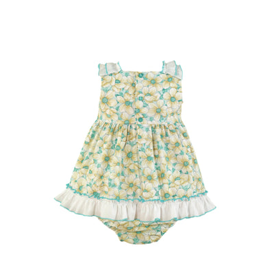 VESTIDO CON BRAGUITA PARA BEBÉ TURQUESA CON FLORES
