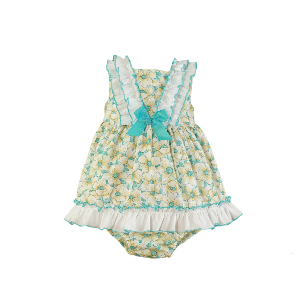 VESTIDO CON BRAGUITA PARA BEBÉ TURQUESA CON FLORES