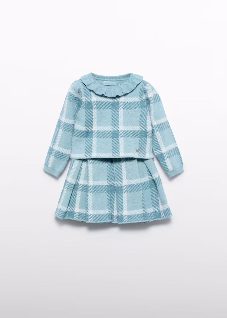 CONJUNTO FALDA TRICOT BEBE AZUL CUADROS