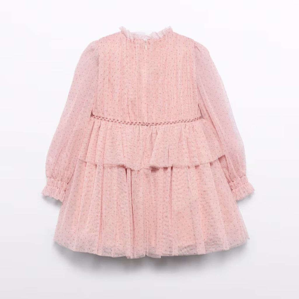 VESTIDO TUL GLITTER PALO DE ROSA PETALO