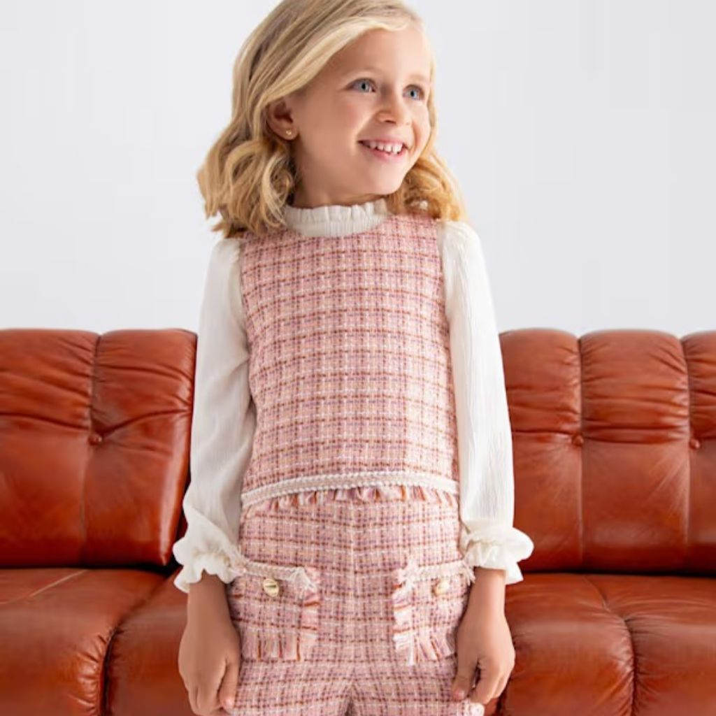 CONJUNTO BERMUDA TWEED NIÑA ROSA