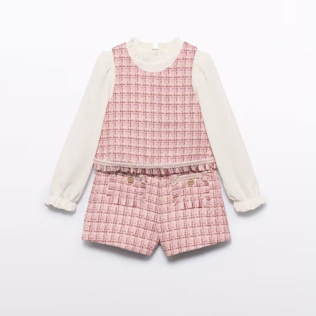 CONJUNTO BERMUDA TWEED NIÑA ROSA